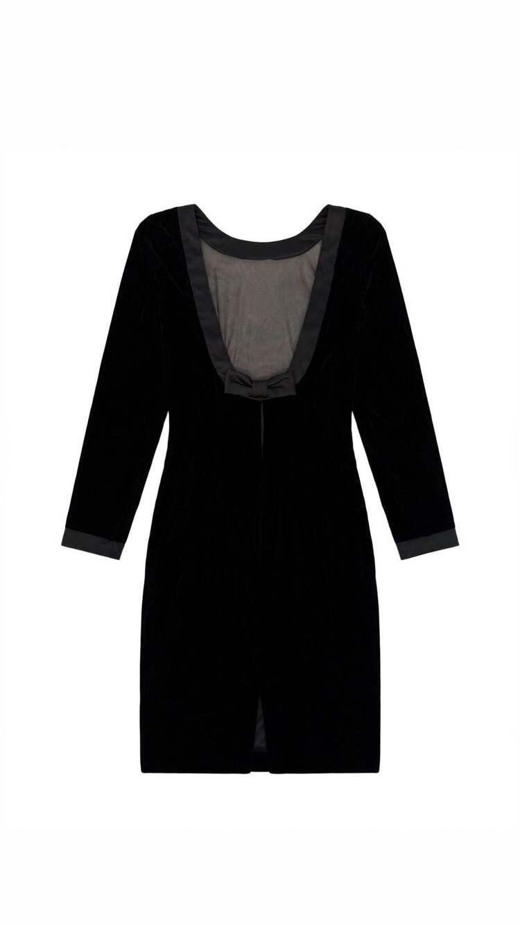 Vintage Maggy London Vintage Black Velvet Bow Back Cocktail Dress